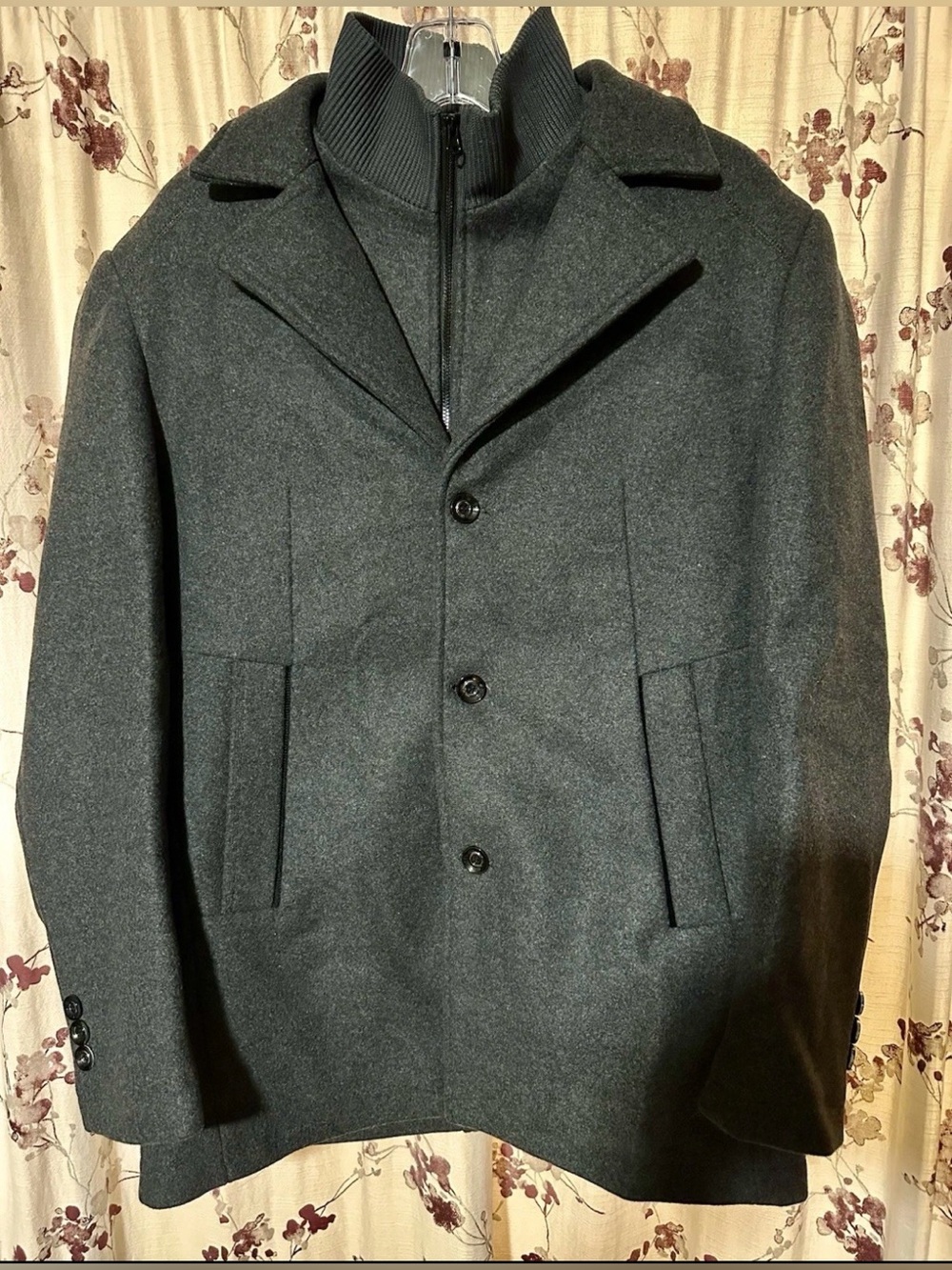 Men's Wool Lamgool Pea Coat With Removable Zip Up Vest